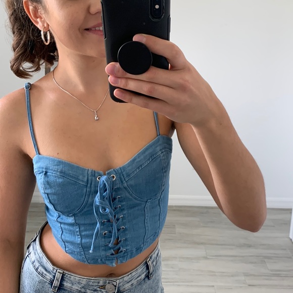 iris Tops - NWOT Blue Denim Cropped Bustier / Size S